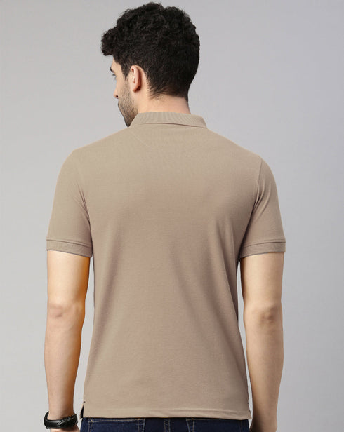 Beige Solid Polo T-Shirt
